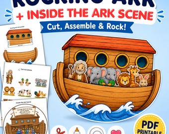 Noah's Ark Craft Printable | Rocking-Ark with Pocket, Inside Ark Scene & Animals
