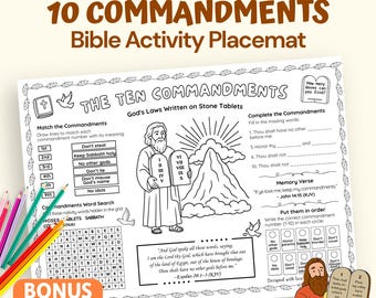 Tapete de actividades bíblicas sobre los Diez Mandamientos / Lecciones para la escuela dominical y la educación cristiana en casa (Descarga instantánea en PDF)