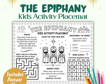 Epiphany Kids Activity Placemat Printable PDF| Christian Bible Activities | 3 Wise Men