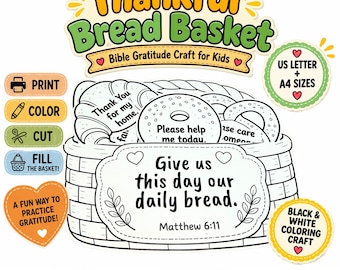 Thankful Bread Basket Craft for Kids, Bible Gratitude Craft, Matthew 6:11, Thanksgiving Printable