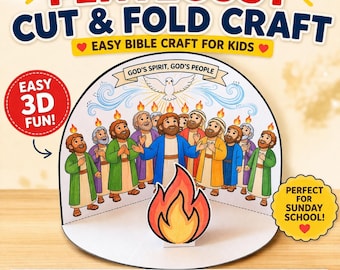 Diorama 3D de Pentecostés para niños / Manualidad de recortar y doblar / Hechos 2 / Escuela Dominical