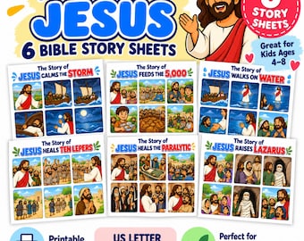 Miracles of Jesus Bible Story Bundle, 6 Bible Lessons for Kids, Sunday School, Homeschool Activity