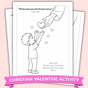 Christian Bible Valentine Coloring Page for Kids | We Love Because He First Loved Us