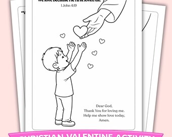 Christian Bible Valentine Coloring Page for Kids | We Love Because He First Loved Us
