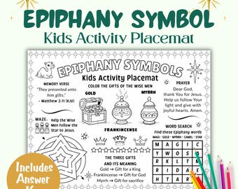 Epiphany Symbols Kids Placemat | Wise Men Gifts Bible Activity | Christian Printable for Kids