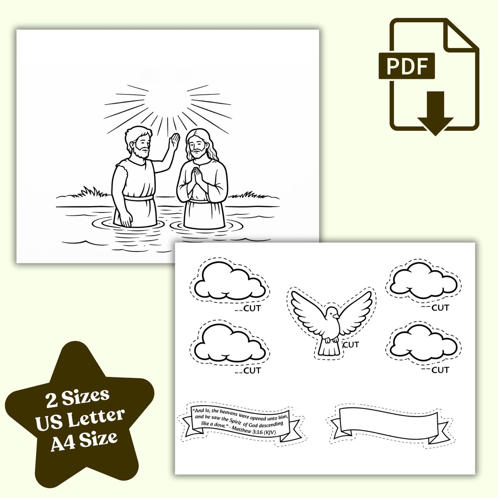 Baptism of Jesus Cut and Paste Craft for Kids | Bible Activity PDF - Etsy