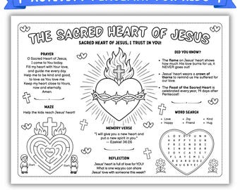 Sacred Heart of Jesus Aktivitäts-Tischset für Kinder | Katholisch Druckbare PDF | Festtag Ausmalen