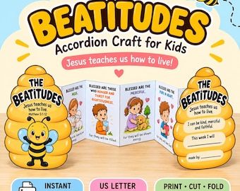Beatitudes Craft for Kids, Sunday School, Jesus Sermon on the Mount Accordion, Matthew 5:1-12
