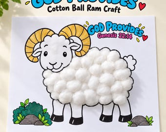 God Provides Ram Craft, Genesis 22:14 Bible Lesson, Sunday School Activity, Cotton Balls