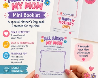 Minilibro "Todo sobre mamá" / Libro de actividades para niños para el Día de la Madre (Descarga digital)
