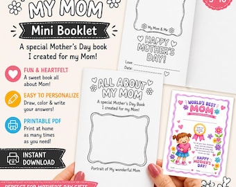 Minilibro para colorear "Todo sobre mamá" / Manualidad para niños para el Día de la Madre (Descarga digital)