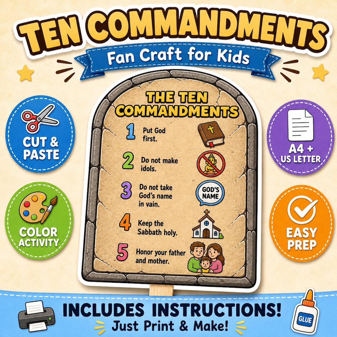 Ten Commandments Fan Craft for Kids | Bible Craft Printable | Cut and ...
