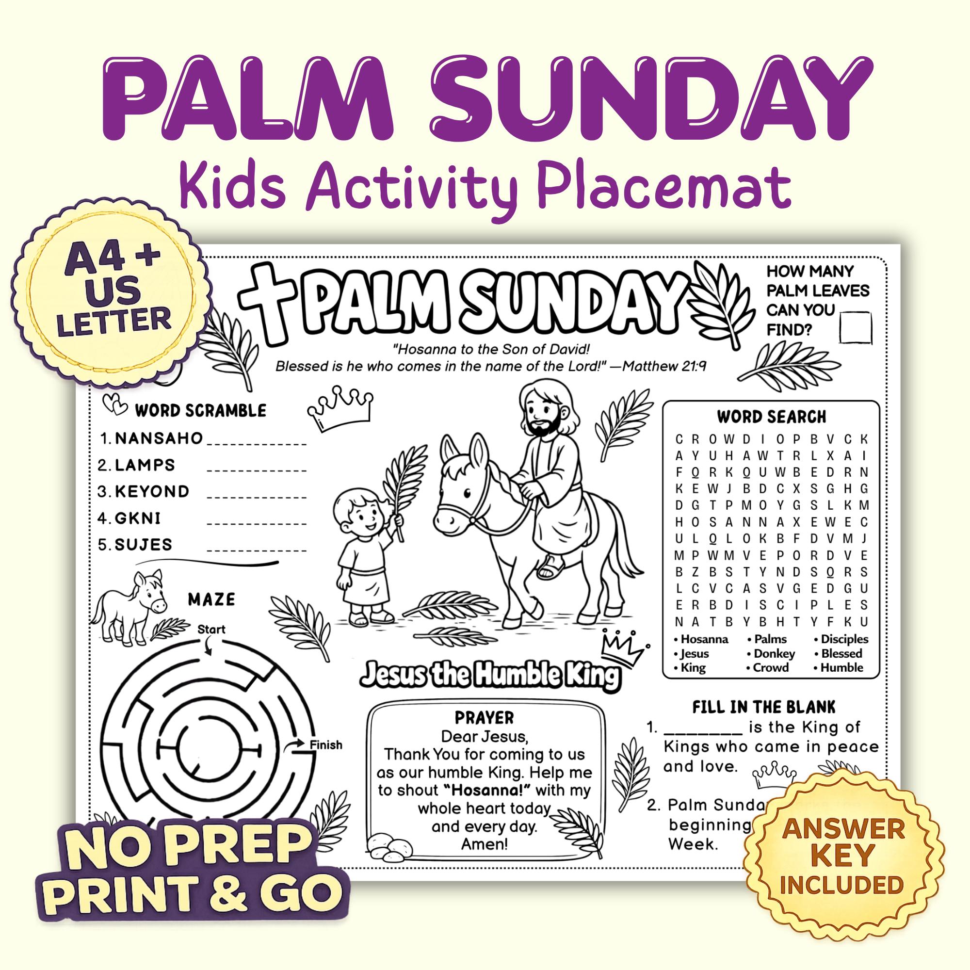 Palm Sunday Kids Activity Placemat Printable | Holy Week Worksheet ...