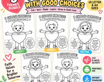 Christian Character Activities for Kids Bundle, Kindness, Gratitude Forgiveness Honesty, Love