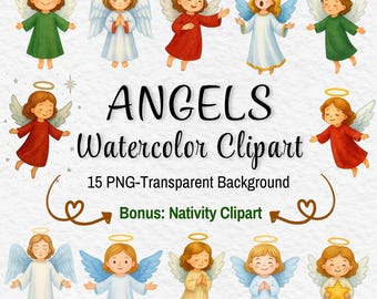 Ángel navideño en acuarela (PNG) (Descarga digital)