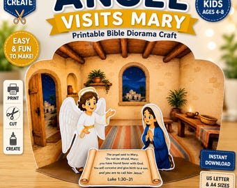 Angel Visits Mary Craft Printable, Annunciation Bible Diorama, Luke 1 Activity for Kids