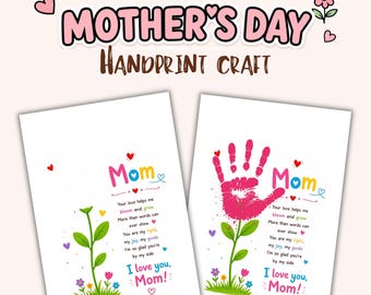 Manualidad imprimible de flor con huellas de manos para el Día de la Madre / Regalo DIY para mamá para niños / Manualidad preescolar de recuerdo