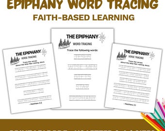 Hoja de trabajo para trazar palabras de la Epifanía / Actividad cristiana preescolar / Práctica de escritura bíblica / Aprendizaje basado en la fe
