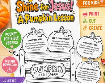 Christian Pumpkin Craft for Kids, Shine for Jesus Bible Activity, Sunday School Fall Printable