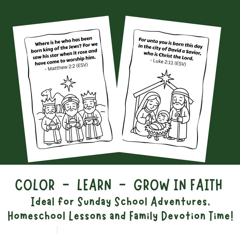 Nativity Coloring Pages Printable • 5 Bible Verse Sheets for Kids ...