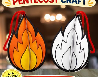 Lavoretto della fiamma di Pentecoste per bambini / Attività sullo Spirito Santo / Lavoretto stampabile per la scuola domenicale