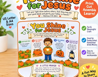 Shine for Jesus Pumpkin Craft for Kids, Matthew 5:16 Fall Bible Lesson