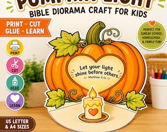 Pumpkin Bible Craft for Kids, Let Your Light Shine Christian Fall Activity, Printable Diorama