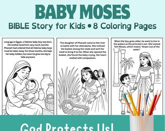 Bébé Moïse, livre d'histoires bibliques, feuilles à colorier chrétiennes, Bible à imprimer, activité d'école du dimanche (PDF)