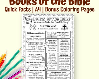 Hoja informativa sobre los libros de la Biblia para niños / PDF imprimible en formato A4 / Actividad del Antiguo y Nuevo Testamento