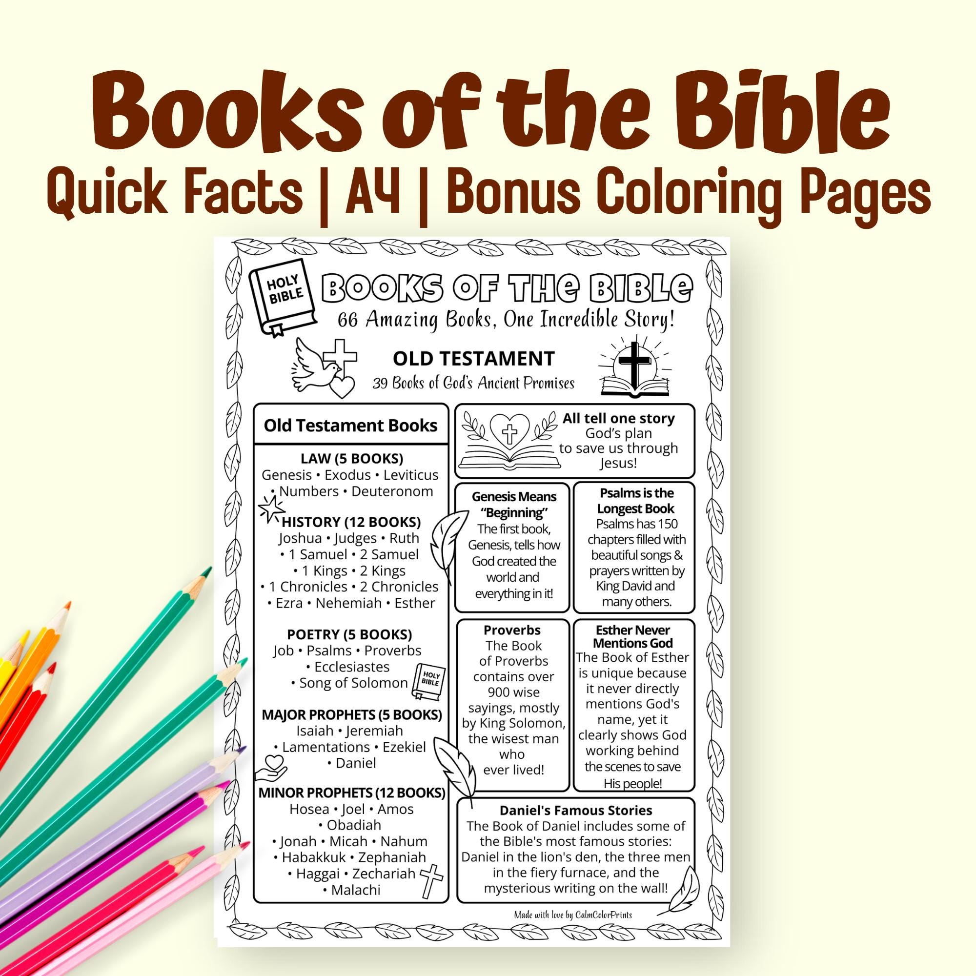 Books of the Bible Facts Sheet for Kids | A4 Printable PDF | Old & New ...