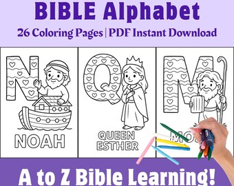 Bible Alphabet Coloring Book: 26 Christian Pages (PDF) | Digital Download