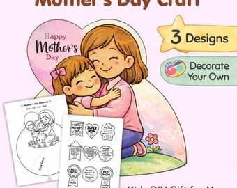 Diorama imprimible para el Día de la Madre / Actividad para niños: colorear, recortar y doblar / Regalo DIY para mamá