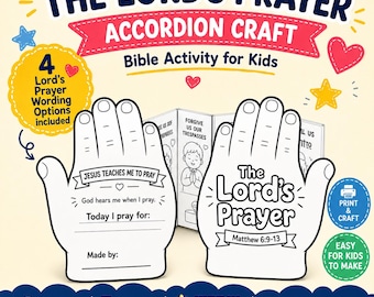 Lord's Prayer Accordion Craft Printable for Kids, Matthew 6:9-13 Sunday School Activity