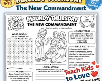 Hoja de actividades para niños sobre el Jueves Santo / Actividad del Nuevo Mandamiento / Imprimible "Ama como Jesús"