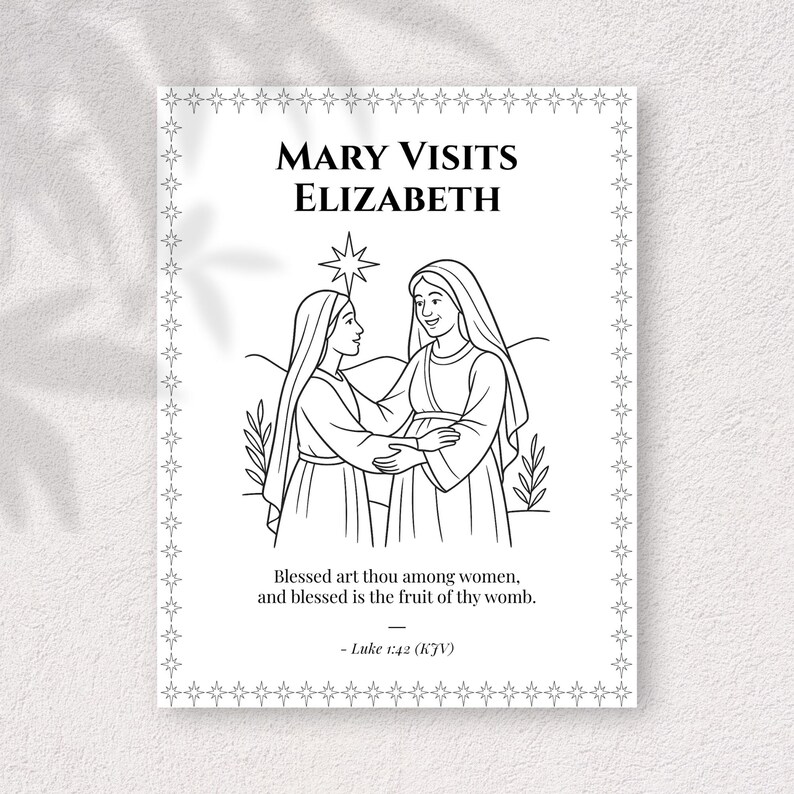 Nativity Scripture Coloring Page | Mary Visits Elizabeth | Luke 1:42 ...