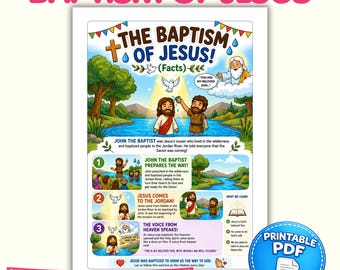 Die Taufe von Jesus Datenblatt für Kinder | Dreifaltigkeitsbibel PDF zum ausdrucken | Christliche Aktivität