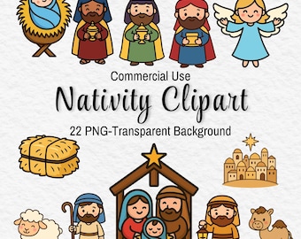 Nativity Clipart Set | 22 Christmas Bible Icons | Transparent PNG | Digital Download