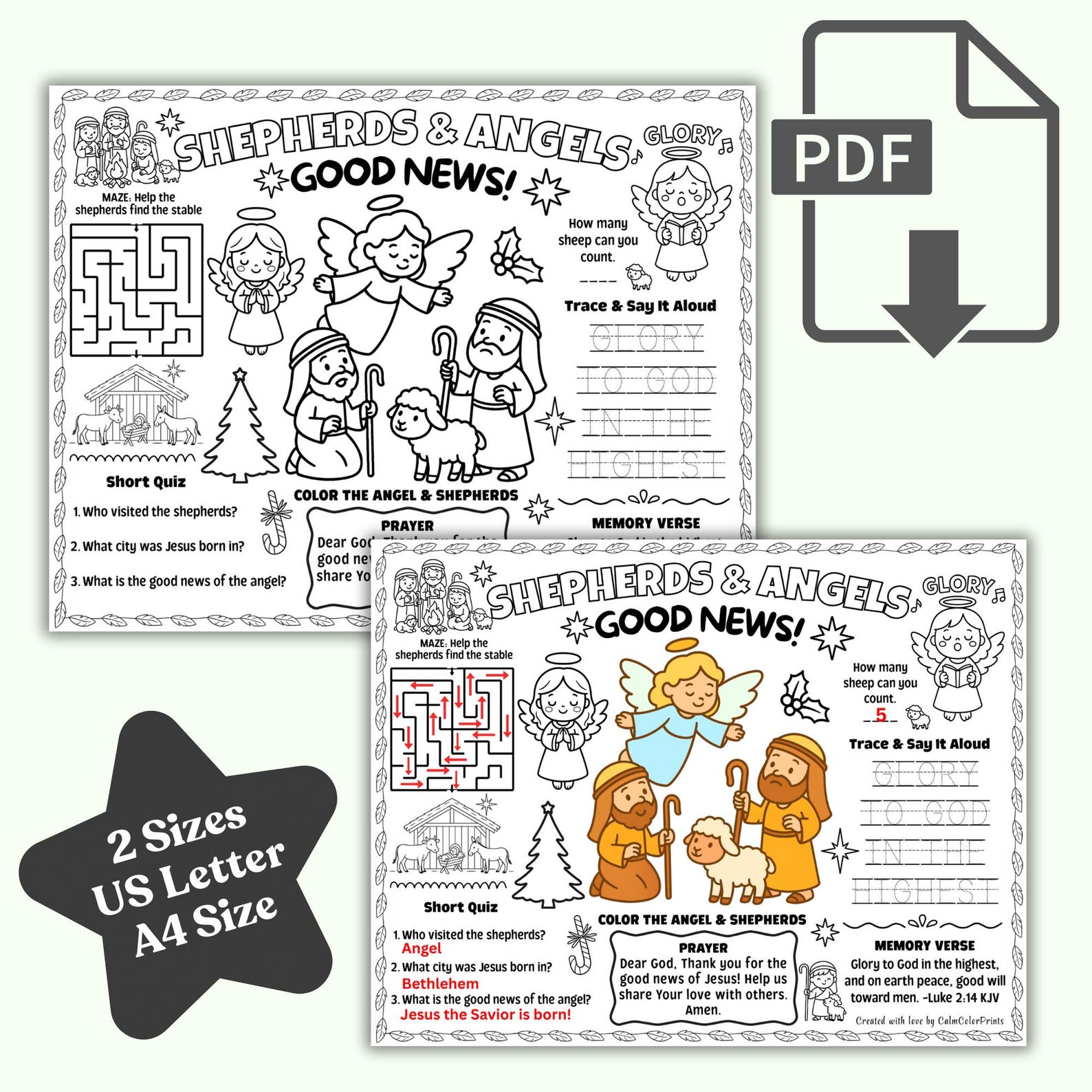 Nativity Activity Placemat for Kids | Shepherds & Angels | Sunday ...