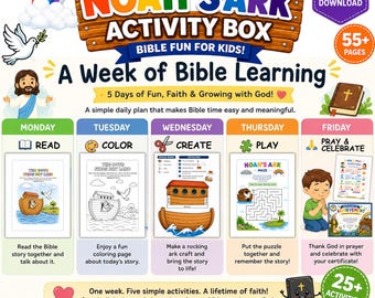 Noah's Ark Activity Box Printable | Noah Bible Activities for Kids | 25+ Activities