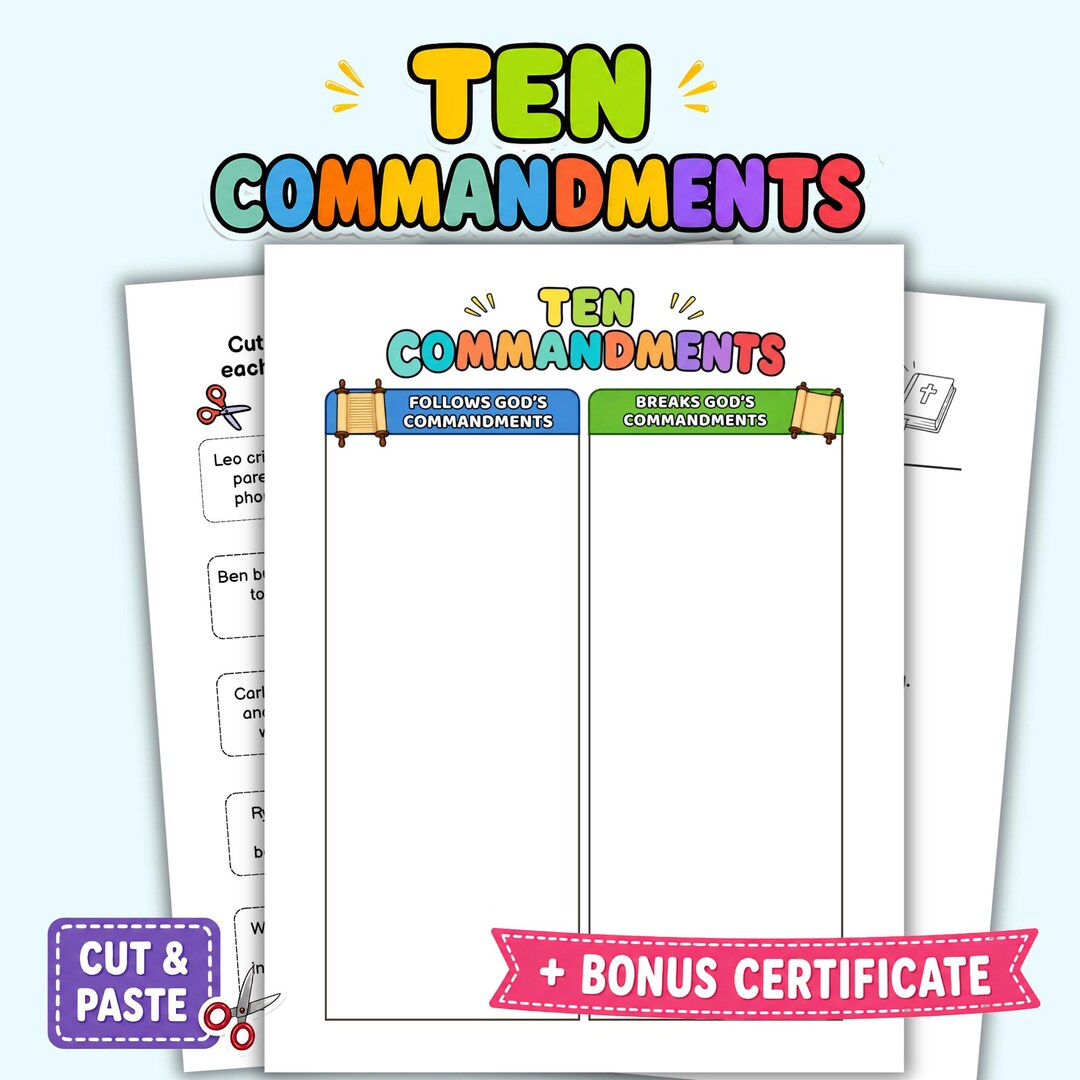Ten Commandments Activity Pack for Kids | Cut & Paste, Quiz, Answer Key ...