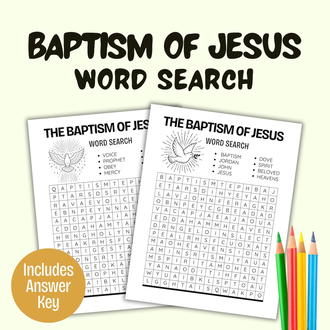 Baptism of Jesus Bible Word Search | Christian Kids Activity With ...