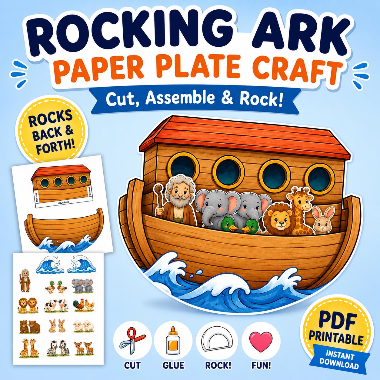Noah's Ark Rocking Paper Plate Craft for Kids Printable Bible Craft…
