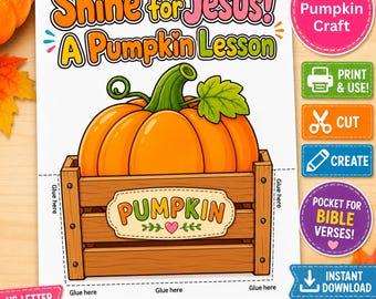 Christian Pumpkin Craft for Kids, Shine for Jesus Bible Activity, Sunday School Fall Printable