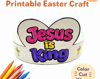 Corona de Jesús Rey imprimible / Manualidad bíblica de Pascua para niños / Plantilla de diadema cristiana