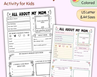 Imprimible para el Día de la Madre: Todo sobre mi mamá / Actividad para niños / Regalo de recuerdo para mamá