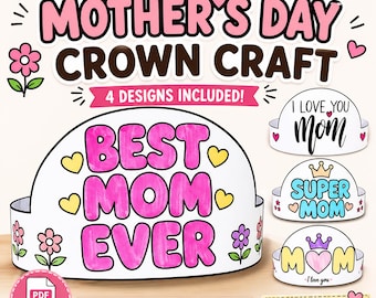 Manualidad para imprimir: Corona para el Día de la Madre / Actividad para colorear / Manualidad para niños en el aula / 4 diseños en PDF