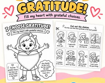 Christian Gratitude Activity for Kids, Thankful Heart Cut-and-Paste Bible Craft (Digital Download)