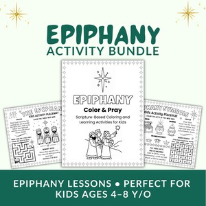 Aktivitetspaket för barn för Epiphany | Bibelunderlägg & Färglägg och be | Vise män utskrivbar PDF