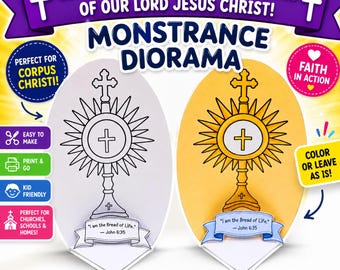 Fronleichnam Monstranz Diorama Handwerk | Katholische Eucharistie druckbare Aktivität | Färbung & vorgefärbte PDF | Sonntagsschule
