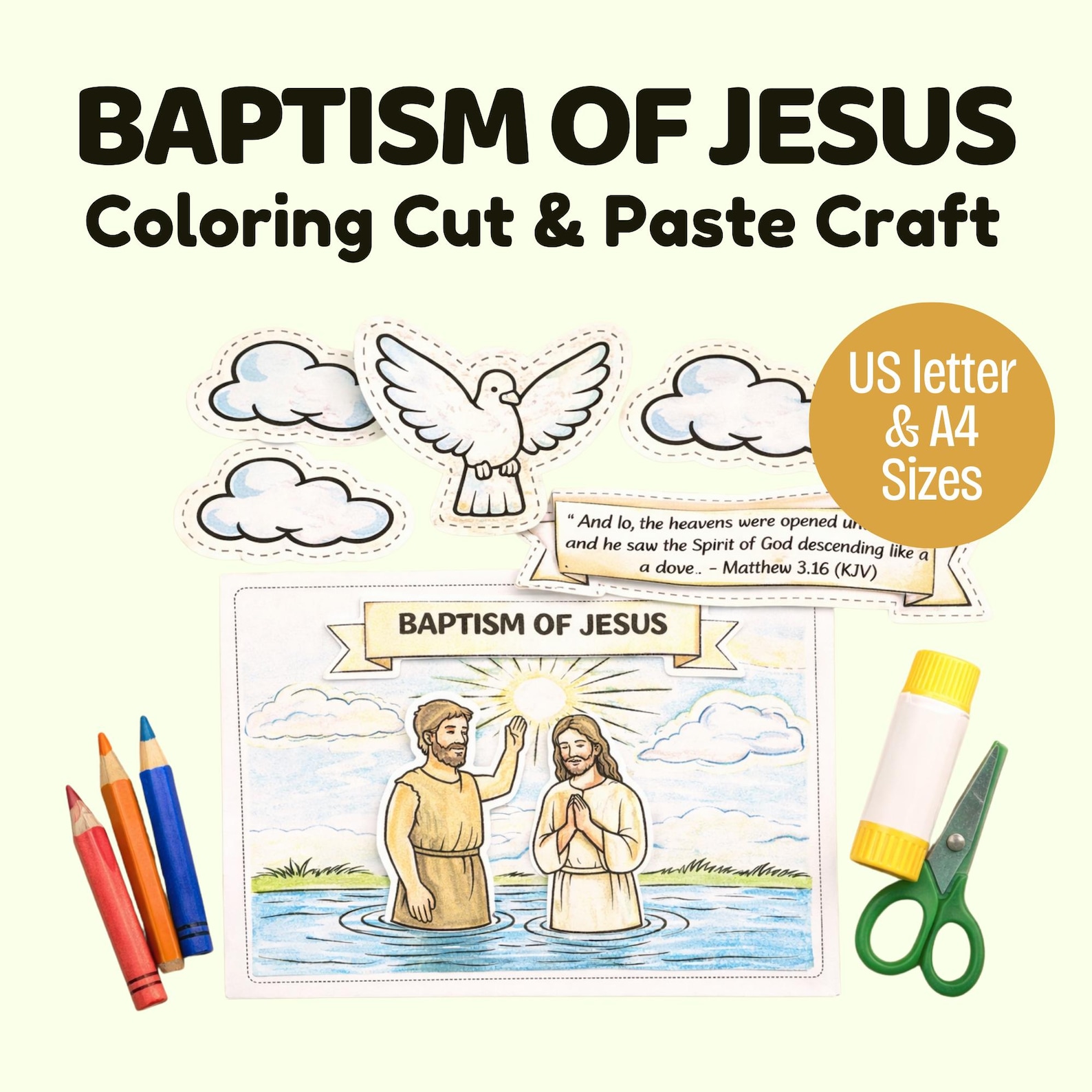 Baptism of Jesus Cut and Paste Craft for Kids | Bible Activity PDF - Etsy